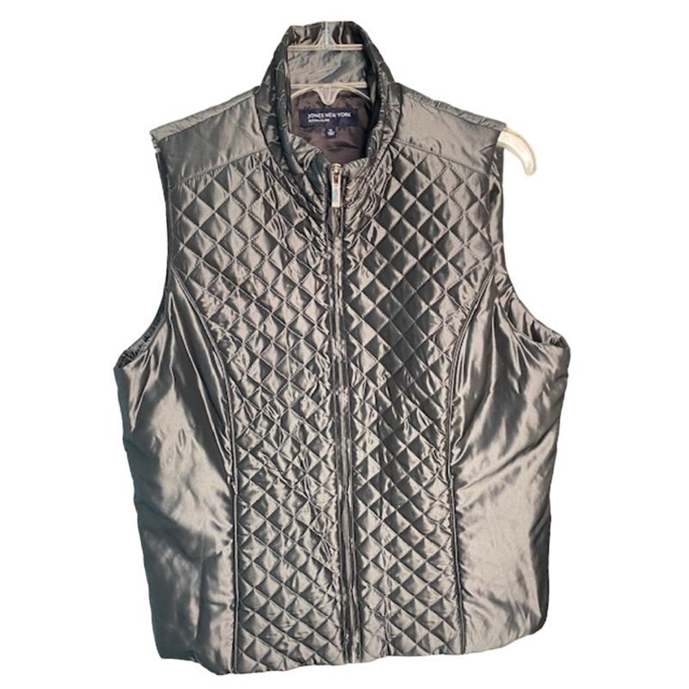 Jones of New York Signature Quilted Vest Womens Medium Gray